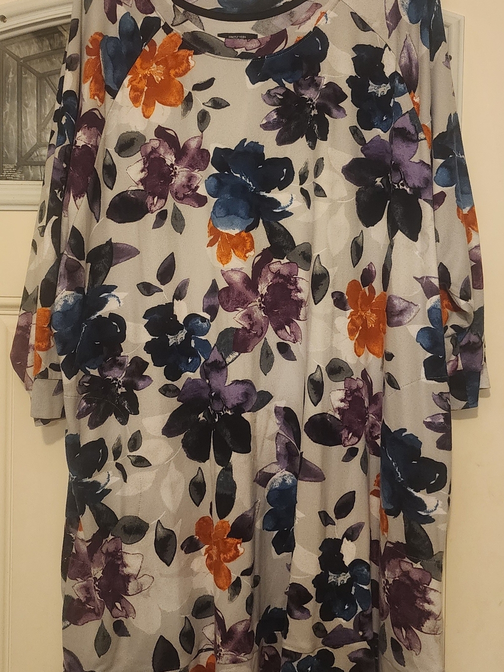 Gray Floral Knit Tunic with Blue, Purple & Orange Blooms